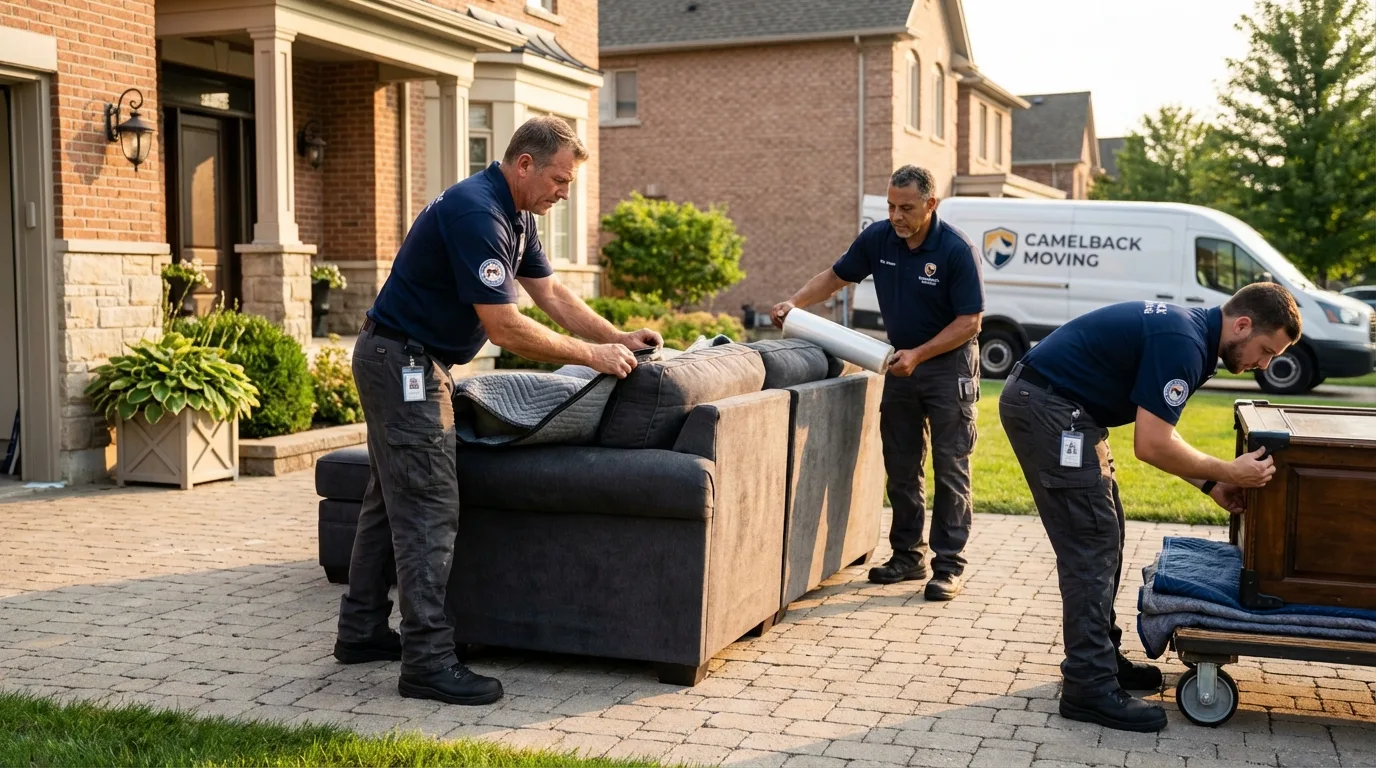 Large estate moving crew wrapping furniture in Riverbank, CA